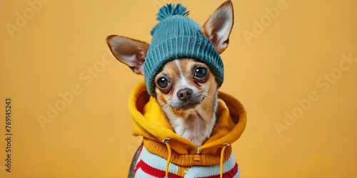 Chihuahua Dog Rocking Rapper-Inspired Clothing in a Stylish Display. Concept Pet Fashion, Rapper Style, Chihuahua Photography, Trendy Dog Outfits, Stylish Pet Photoshoot