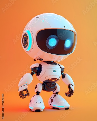 cute white little robot on a orange background © Spyrydon