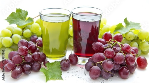 a glass of red and green grape juice on a white background