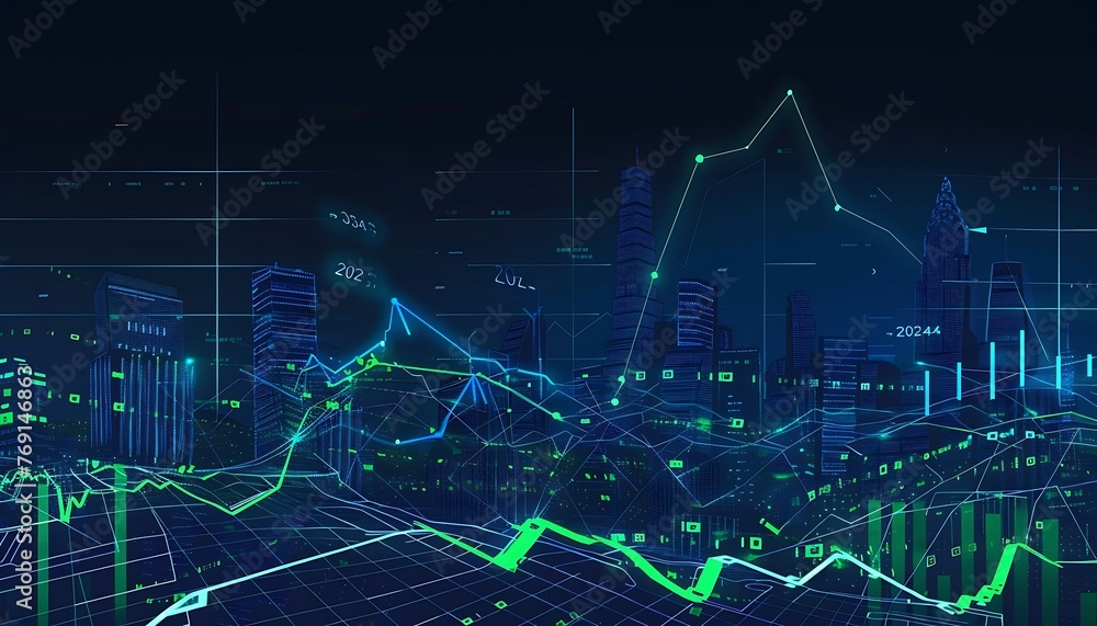 Stock market or forex trading graph in graphic double exposure concept. Generative AI Stock market or forex trading graph in graphic double exposure concept. Generative AI