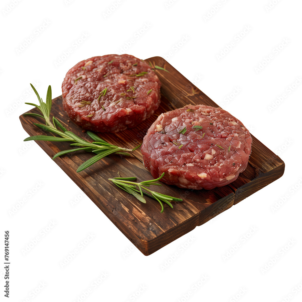 IA Generated Image: Homemade Artisan Beef Burger Patty on Wooden Board with Transparent Background IA Generated Image: Homemade Artisan Beef Burger Patty on Wooden Board with Transparent Background