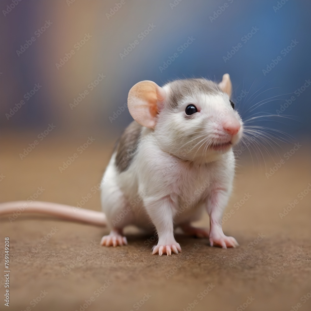 Up-Close Encounter With a Curious Domestic dumbo Rat on Textured Brown Background