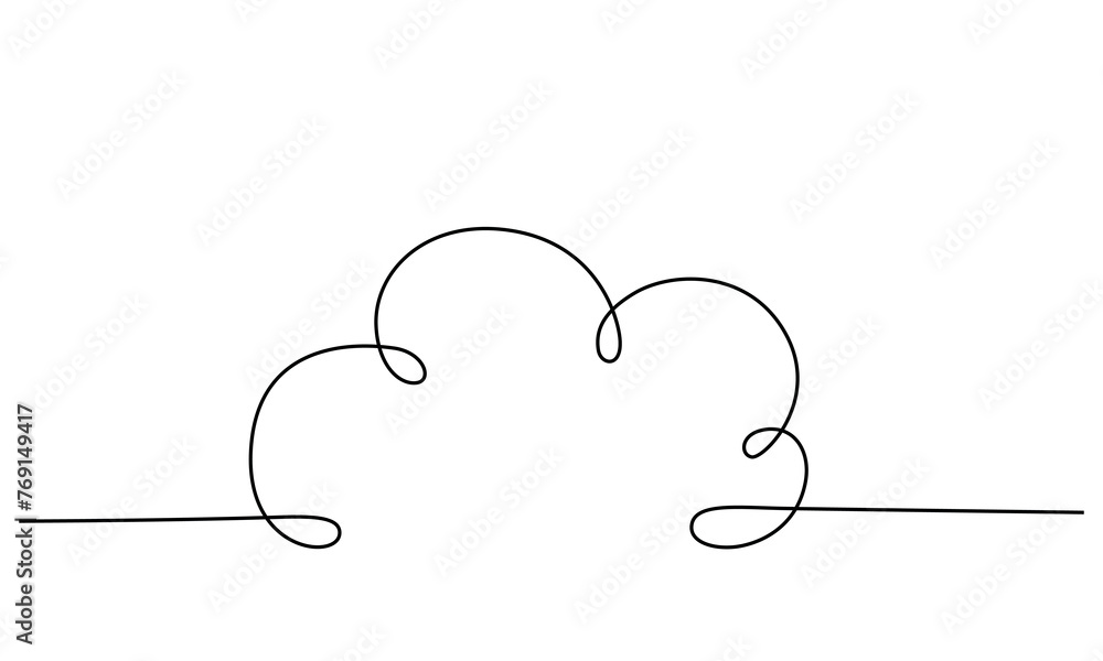 Cloud - one single hand drawing continuous line banner. Vector stock illustration isolated on white background for design template summer travel poster, flyer. Editable stroke. - obrazy, fototapety, plakaty 