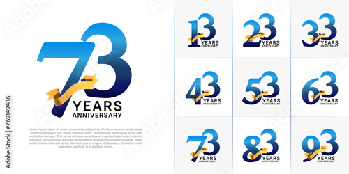 Set of Anniversary Logotype blue color with gold ribbon can be use for special day celebration