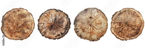 Set of a tree stump top view realistic plain wooden texture on a transparent background