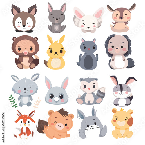 Set of cute cartoon animals. Vector illustration. c