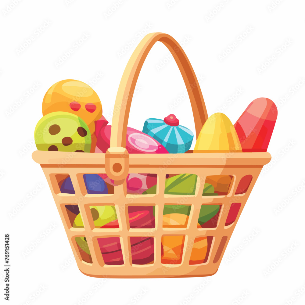 Shopping basket with toys. Vector illustration. car