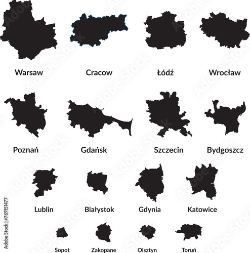 Poland towns in order, from biggest to smallest town. Most populated towns in poland. Black and white