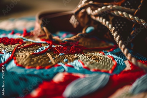 an artistic AI prompt for a Texas rodeo-themed embroidery, emphasizing a simplistic yet elegant design with unique stitching details photo