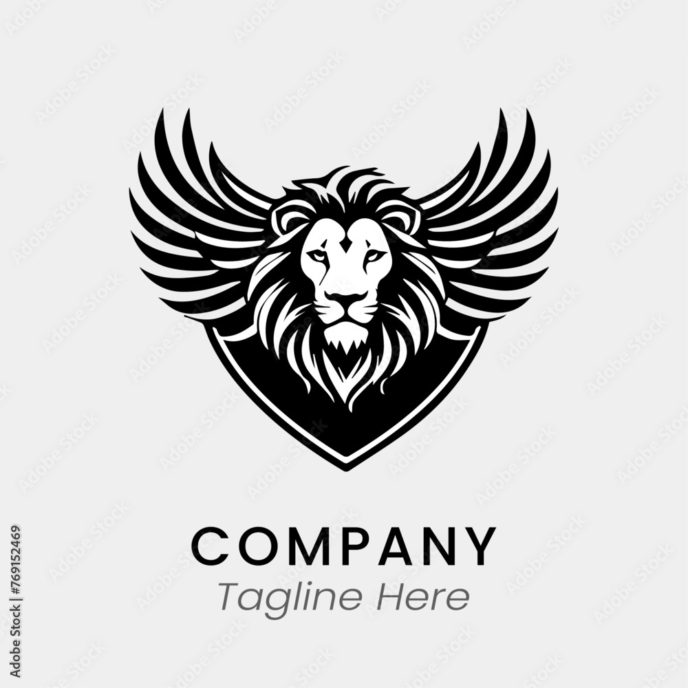 lion wing logo with shield design icon template