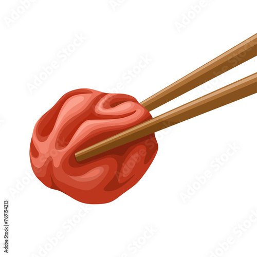 Vector illustration, Umeboshi, dried pickles made from ume fruit, isolated on white background.