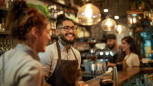 Smiling people in a bar