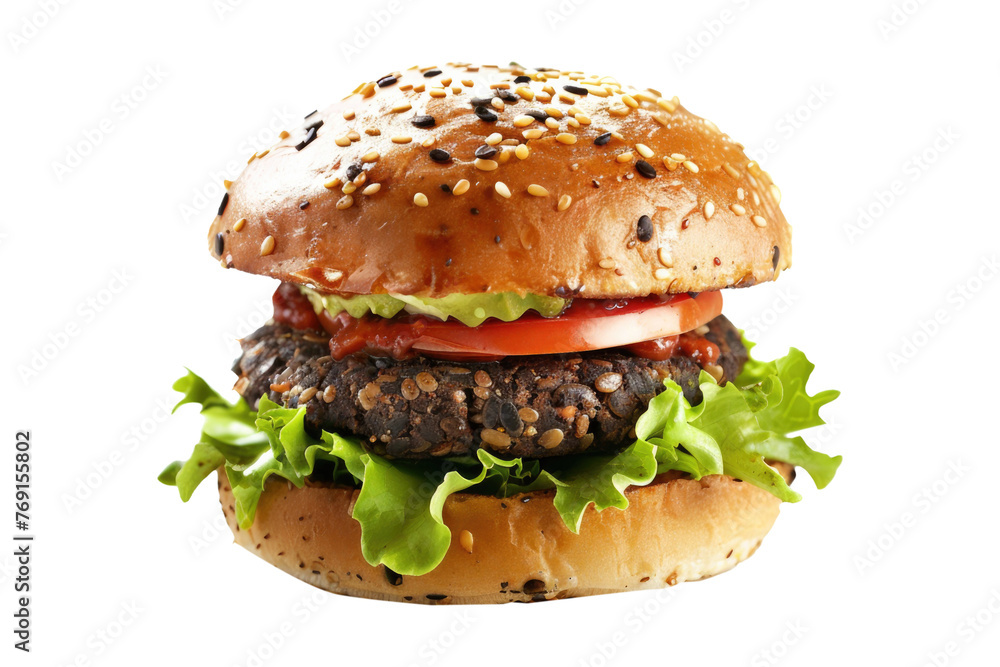 Black Bean Burger Isolated on a Transparent Background Black Bean Burger Isolated on a Transparent Background