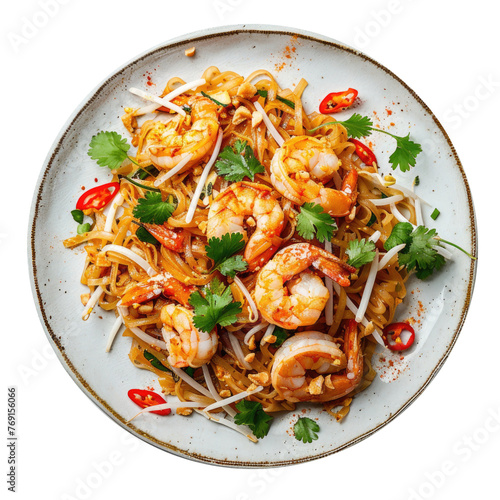 Pad Thai with Shrimp Isolated on a Transparent Background