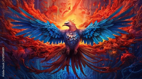 Phoenix, bird made of fire over black background © neirfy