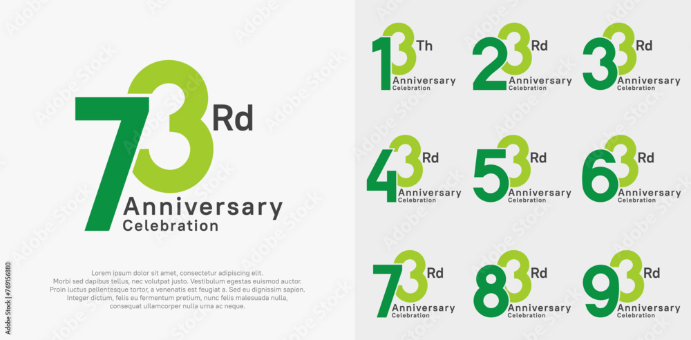 anniversary vector design set with green color for special moment celebration