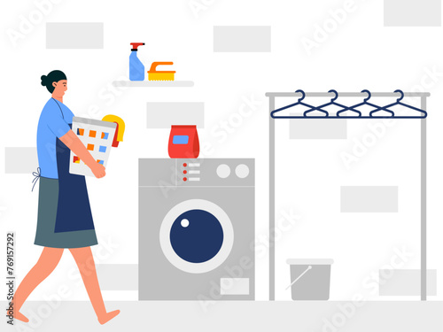 Female laundry worker. Worker vector illustration.