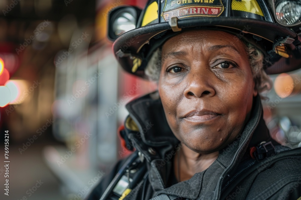 Portrait of a middle aged female fire fighter Portrait of a middle aged female fire fighter