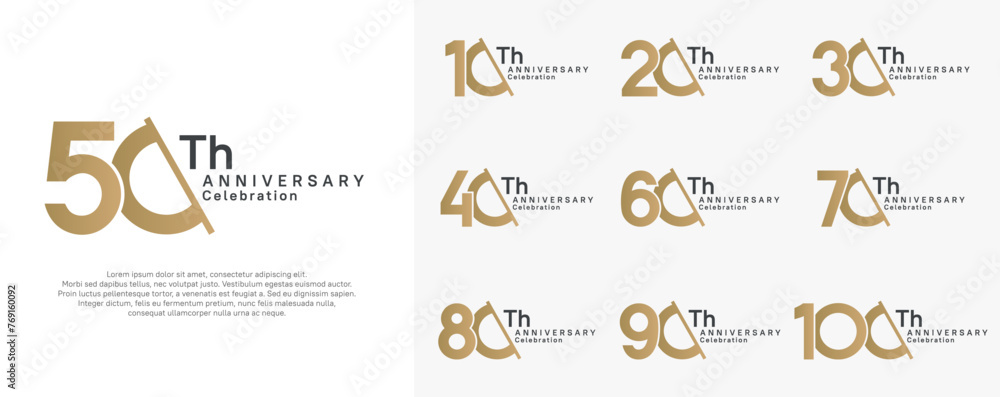 anniversary logotype vector set. black and gold color with slash for celebration day