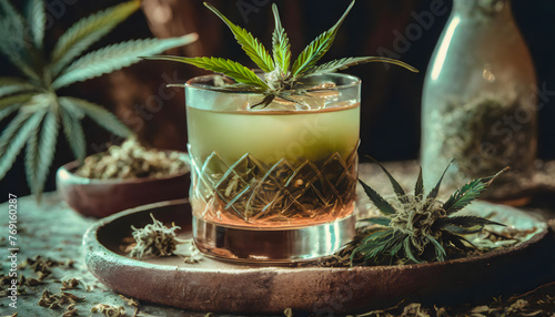 Marihuana, Cocktail, neu, eleganz, edel, makro, eis, modern, getränk, New York, lifestyle, trendy, trend, spa, grün, braun, entspannen, hanf, cbd, dekoriert, retro, Jazzclub, dekor, karte, design, art