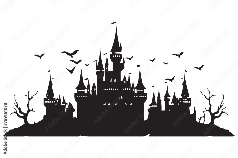 Halloween witch house silhouette vector design