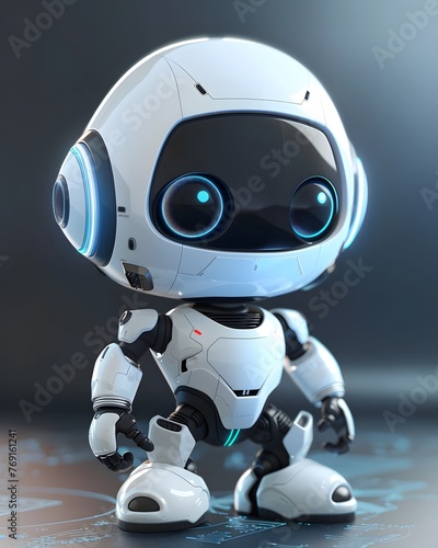 cute little white robot on cyber background