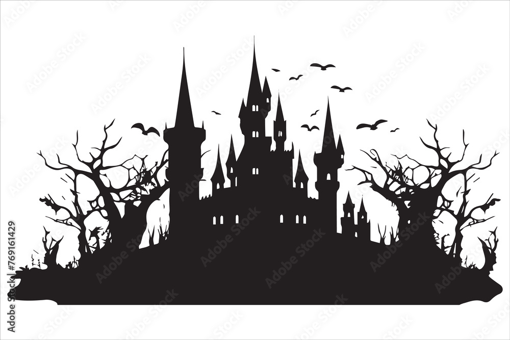 Fototapeta premium Halloween witch house silhouette vector design