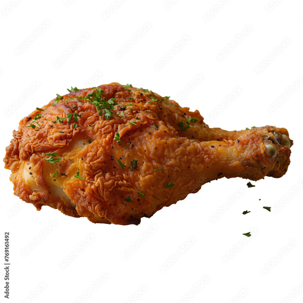 A piece of fried chicken with parsley on top A piece of fried chicken with parsley on top