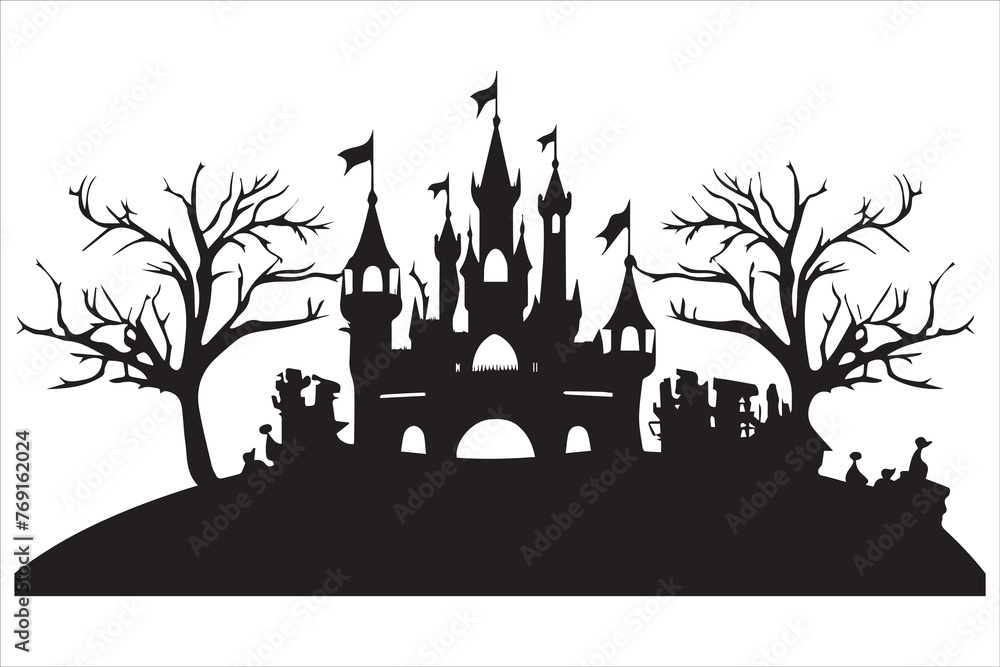 Fototapeta premium Halloween witch house black silhouette vector