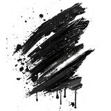 Dynamic black paint smear with splatter on transparent background - stock png.