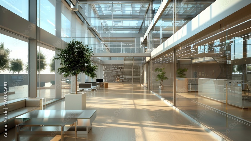 Interior design modern of open space office building. AI generated image Interior design modern of open space office building. AI generated image