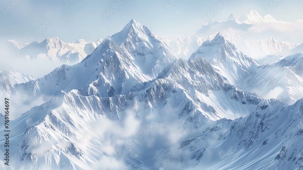 High mountain with withe snow and blue sky. AI generated image - obrazy, fototapety, plakaty 