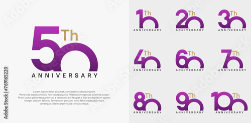 anniversary logotype vector design set purple and gold color can be use for celebration day