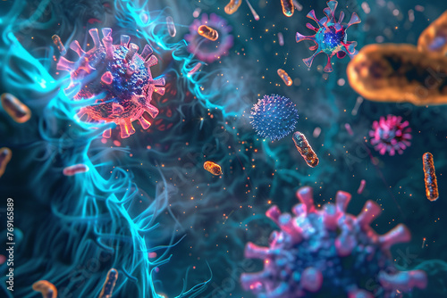 Under the microscope- background macro for scientific medical concept -viruses and bacteria