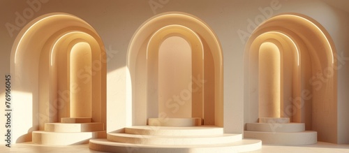 Arched room interior with podium background