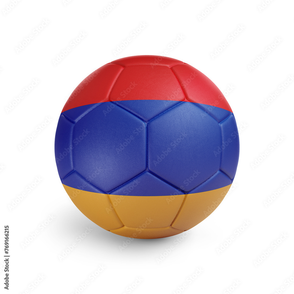 Soccer ball with Armenia team flag, isolated on white background