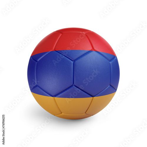 Soccer ball with Armenia team flag, isolated on white background