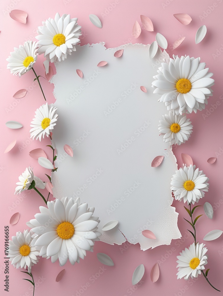 Fototapeta premium A blank card set against floral backdrop, providing space for writing a message or congratulations.