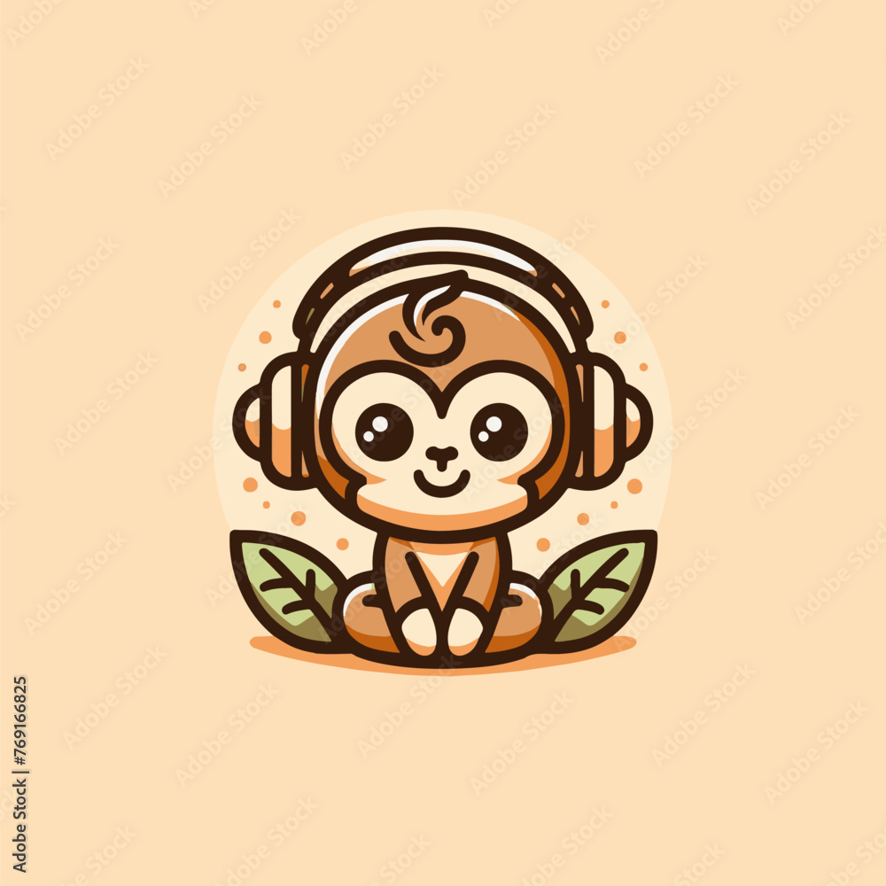 Fototapeta premium Musical Monkey Charm on a Bright Orange Backdrop