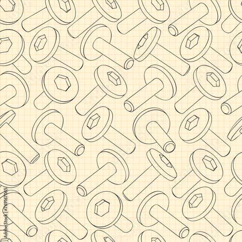 Mechanical engineering drawings on blue background. Cutter, assembly tool with replaceable multi-faceted plate. Technical Design. Cover. Blueprint. Vector illustration.