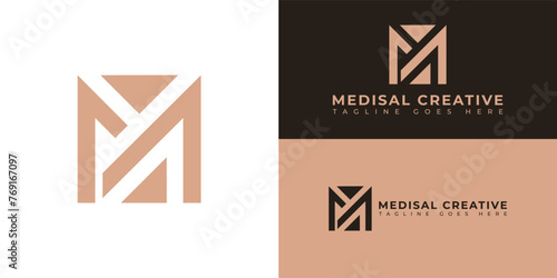 Abstract initial letter M or MM in luxury soft gold color isolated on multiple background colors. The logo is suitable for the architecture design studio company logo icon design inspiration template