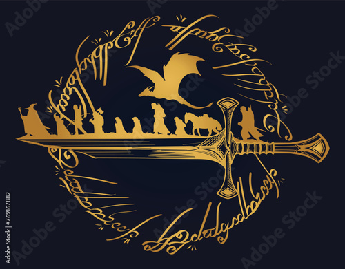 Lord Rings - sword - Fellowship Ring , vector