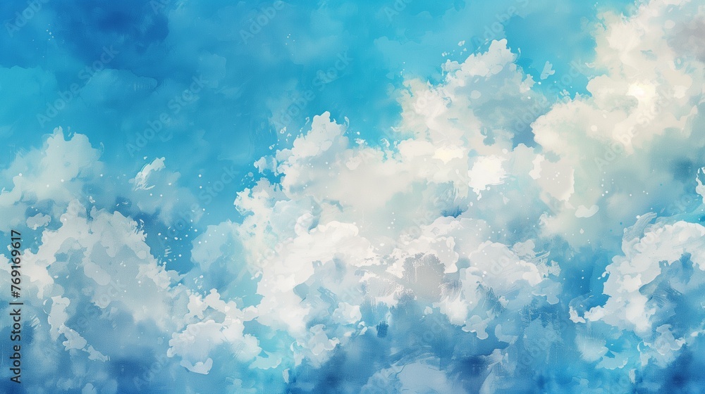 Fototapeta premium Natural sky beautiful blue and white watercolor texture illustration background. blue sky with cloud. 