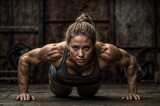 Woman doing push-ups with determination and strength