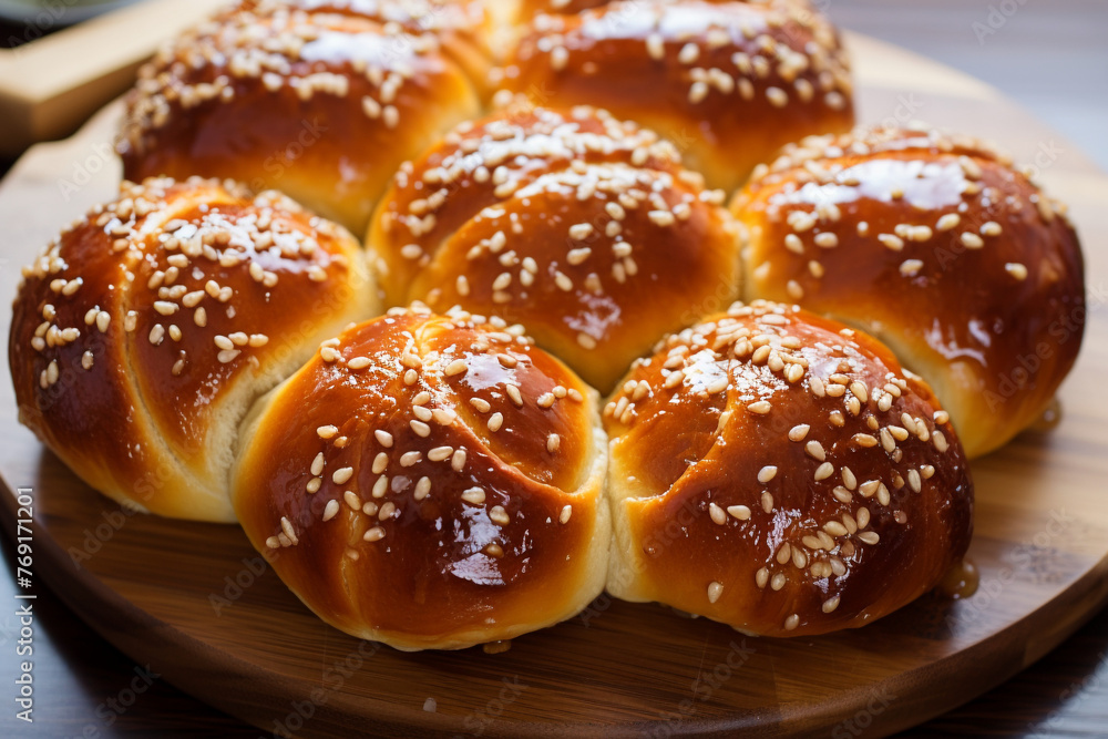 buns with sesame. oriental cookies on the plate. Arabic desserts. AI Generated buns with sesame. oriental cookies on the plate. Arabic desserts. AI Generated