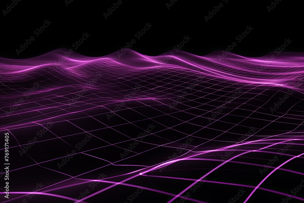 grid thin mauve lines with a dark background in perspective  - obrazy, fototapety, plakaty 