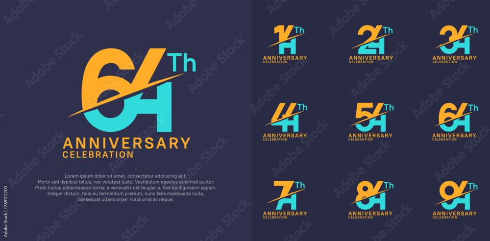 anniversary logotype vector set with orange and blue color and slash for celebration day