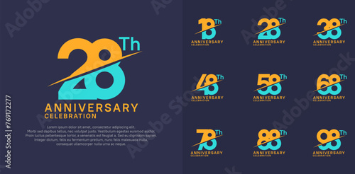 anniversary logotype vector set with orange and blue color and slash for celebration day