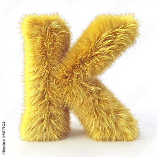 Alphabet 3D with fur shape. Cute yellow Alphabet K.