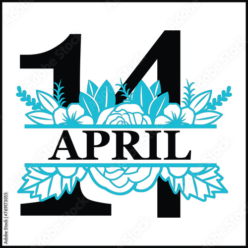 14 April Floral Split Silhouette Counting Vector Design | Print Design | Cut file | Shirt Design | Birthday Gift
